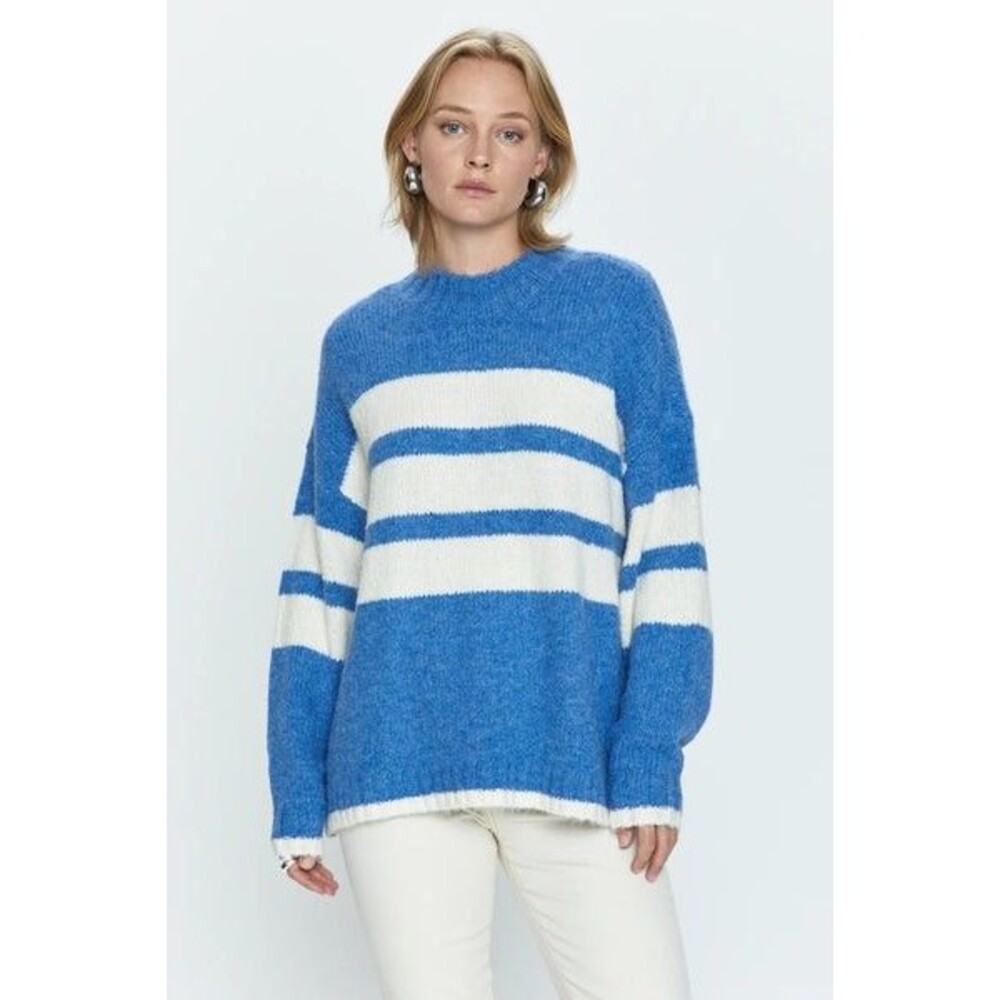 Pistola Carlen Mock Neck Sweater Blue White Stripe Alpaca Blend Medium Oversized